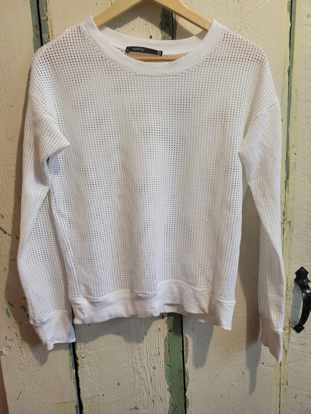 Twenty White Stretchy Mesh Long Sleeve Crewneck